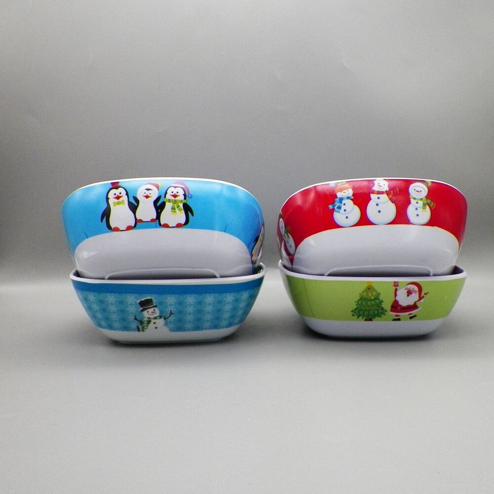 Christmas Bowls Set of 4 Melamine Holiday Snacks Candy Dish